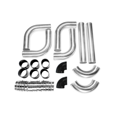 Universal 3" Polished Aluminum Intercooler Piping Kit With Black Silicone Hoses