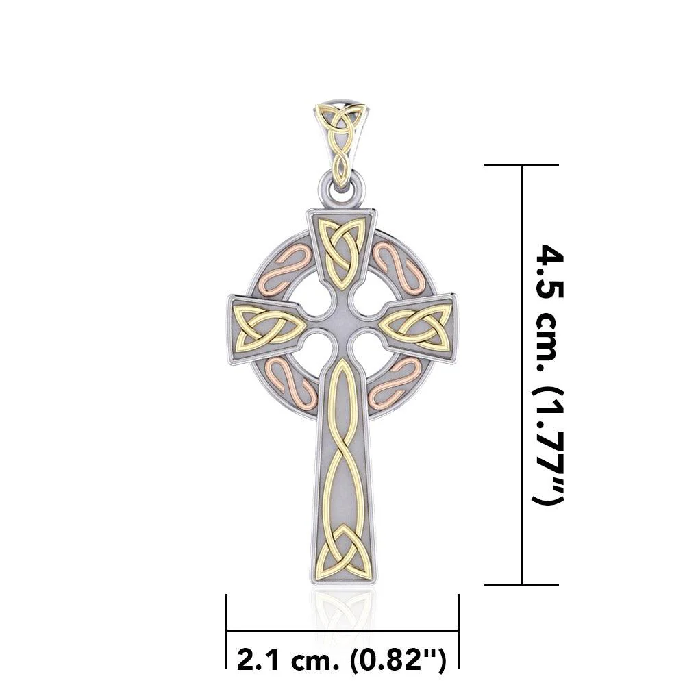 Celtic Cross 925 Sterling Silver Pendant Gold Accent Religious Faith ...