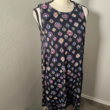 LOFT BLACK FORAL DROPS ALINE STRETCH DRESS CREW SLEEVELESS RAYON SPAN PERFECT M