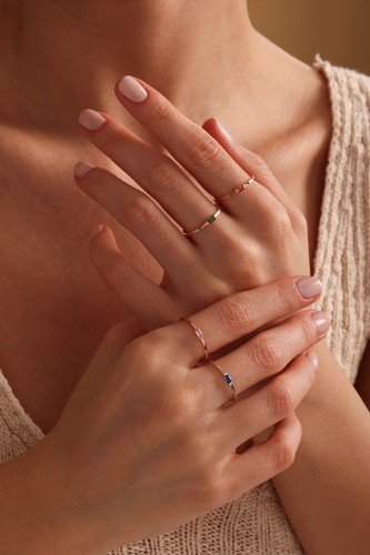 Baguettenring mehrere Farben Steinring maßgeschneiderter personifizierter Ring 14k Goldplatte - Bild 2 von 10