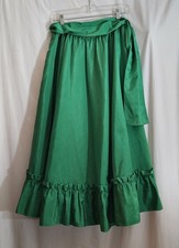 Vintage 1950s Green Long Full Skirt Ruffle Twirl Sz XS S 2/4 Christmas Folk
