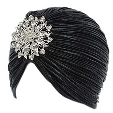 EORUBE Vintage Turban Hat with Crystal One Size, Brooch Style 1 - Black