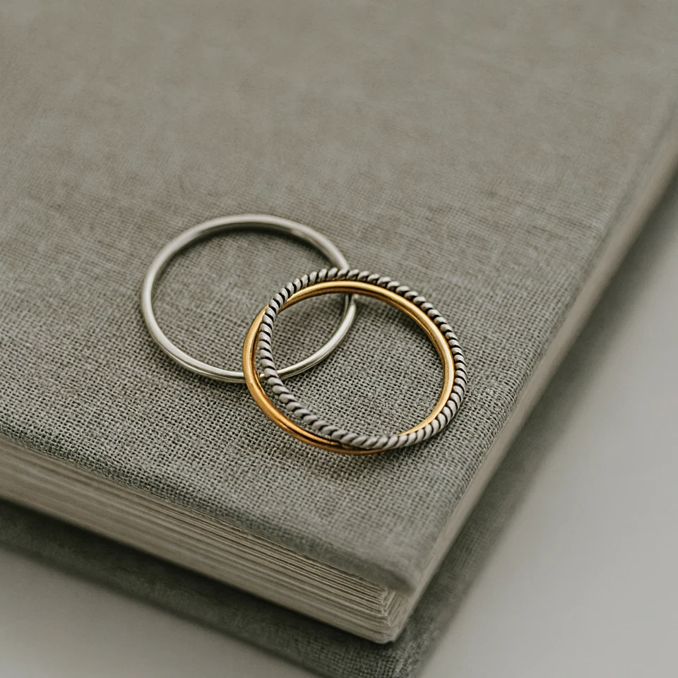 Triple ring set gold band, silver band, and rope twist ring perfect for everyday - Image 4 of 4