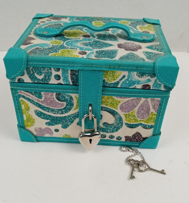 Turquoise Paisley Locking Train Case Jewelry Makeup Box With heart lock 6x5x4''