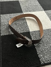 Justin Brown Leather Western Crocodile Embossed Belt Silver Buckle 34 USA made