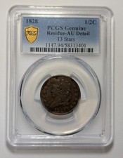 1828 CLASSIC HEAD 13 STARS HALF CENT PCGS AU DETAIL EBAY ITEM