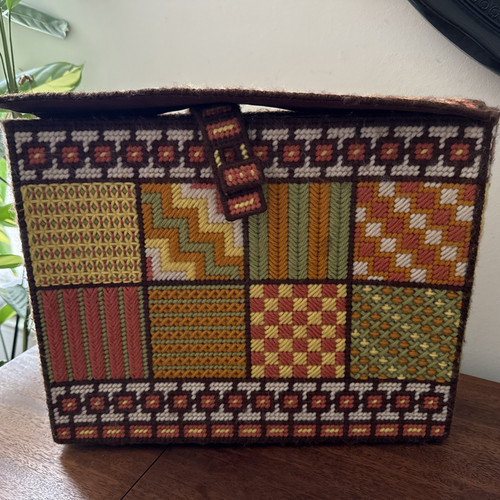 Vintage Handmade Yarn Stitched Bag Granny 60s 70s Knitting Crochet Gift Prop