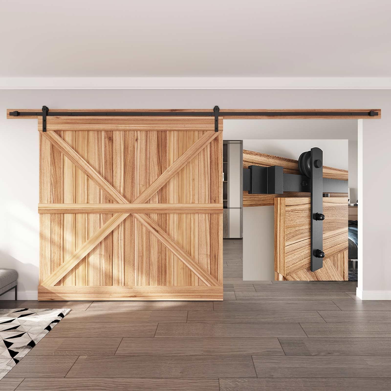 14 FT Heavy Duty Sliding Barn Door Hardware Kit with Straight Pulley and Smooth Slide System