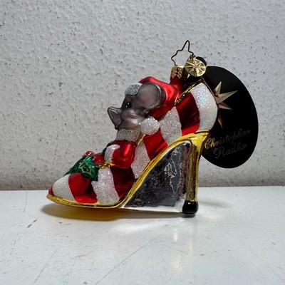 Christopher Radko Squeak Toe Mouse #1014485 Glitter Glass Christmas Ornament
