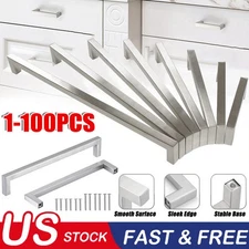 Brushed Nickel Kitchen Cabinet Pull Stainless Steel Drawer Handle Square Knob