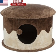 Cozy Plush Cat Condo W/ Hanging Toy Indoor Cat Cave Play Relax Sleep New