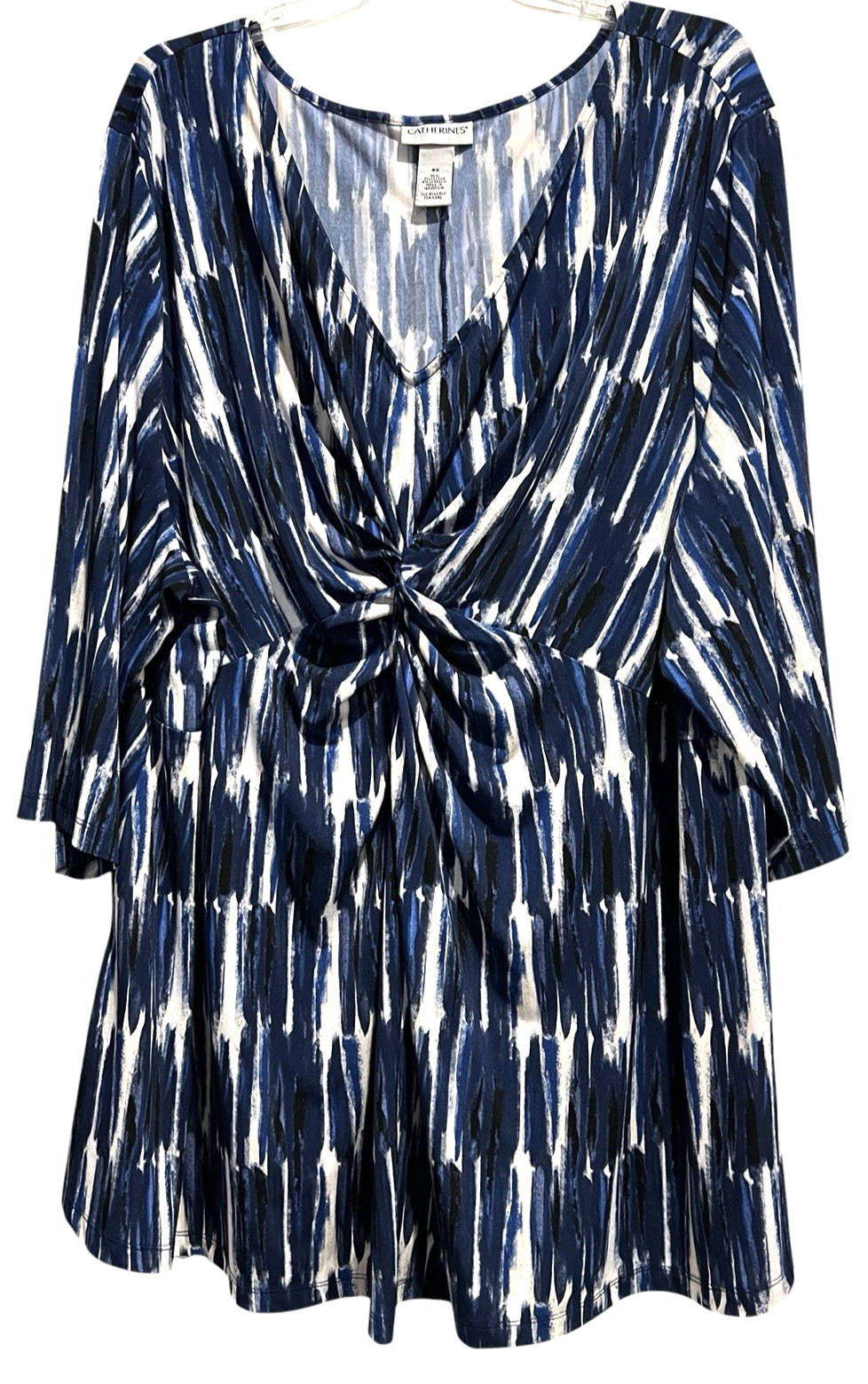 Catherines Top Size 4X Blue Twist Front V Neck Tunic 3/4 Sleeve Stretchy Career