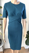 Atmos&Here Teal Ruched Bodycon Midi Dress Stretch Fitted Short Sleeve Size 8 NWT