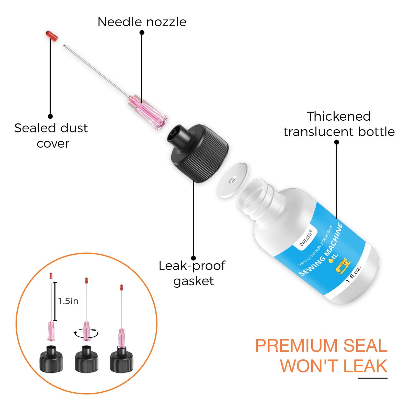 1oz Fine Light Sewing Machine Oil and Lubricant with Needle Tip and Dual-Ende...