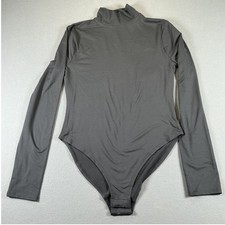 Zenana Bodysuit L Gray Long Sleeve Mock Neck Stretch Snap NWOT Snap Closure