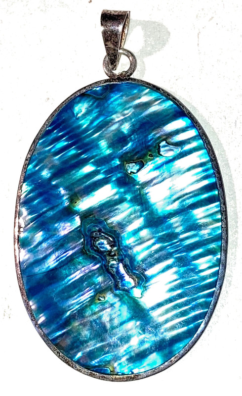 • 925 Sterling Silver ABALONE OVAL PENDANT • Bright & Beautiful! •