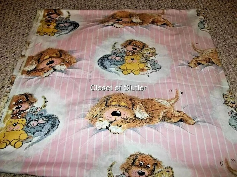 Set of 8 Vintage Sue Hall Puppy Bear Twin Flat Bed Sheet {Mixed fabric} Sheets