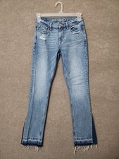 American Eagle 90s Skinny Kick Jeans Womens 2 Blue Bootcut Distressed Raw Hem