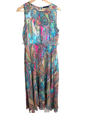 Tommy Hilfiger Midi Dress Size 8 Sleeveless Lined Handkerchief Hem Paisley
