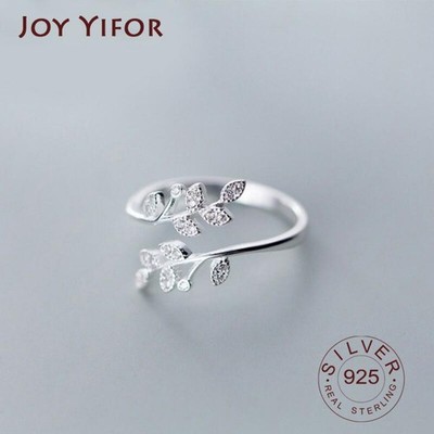 925 Sterlingsilber Zirkon Blatt Ring Retro koreanischer Stil verstellbar Damen Geschenke