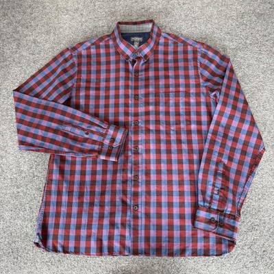 Van Heusen Never Tuck Mens Large Red Blue Buffalo Check Button Down Shirt Casual