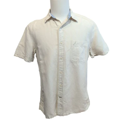 Chemise Nautica lin coton beige crème poche logo manches courtes M - Photo 1/4