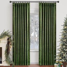 Velvet Pinch Pleated Blackout Curtains 84 Inch Length 2 Panels with Hooks, Lu...