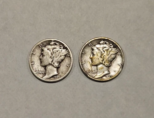 TWO UNCERTIFIED U.S. SILVER MERCURY DIMES - (ONE EACH) 1939(P) & D - G & VF
