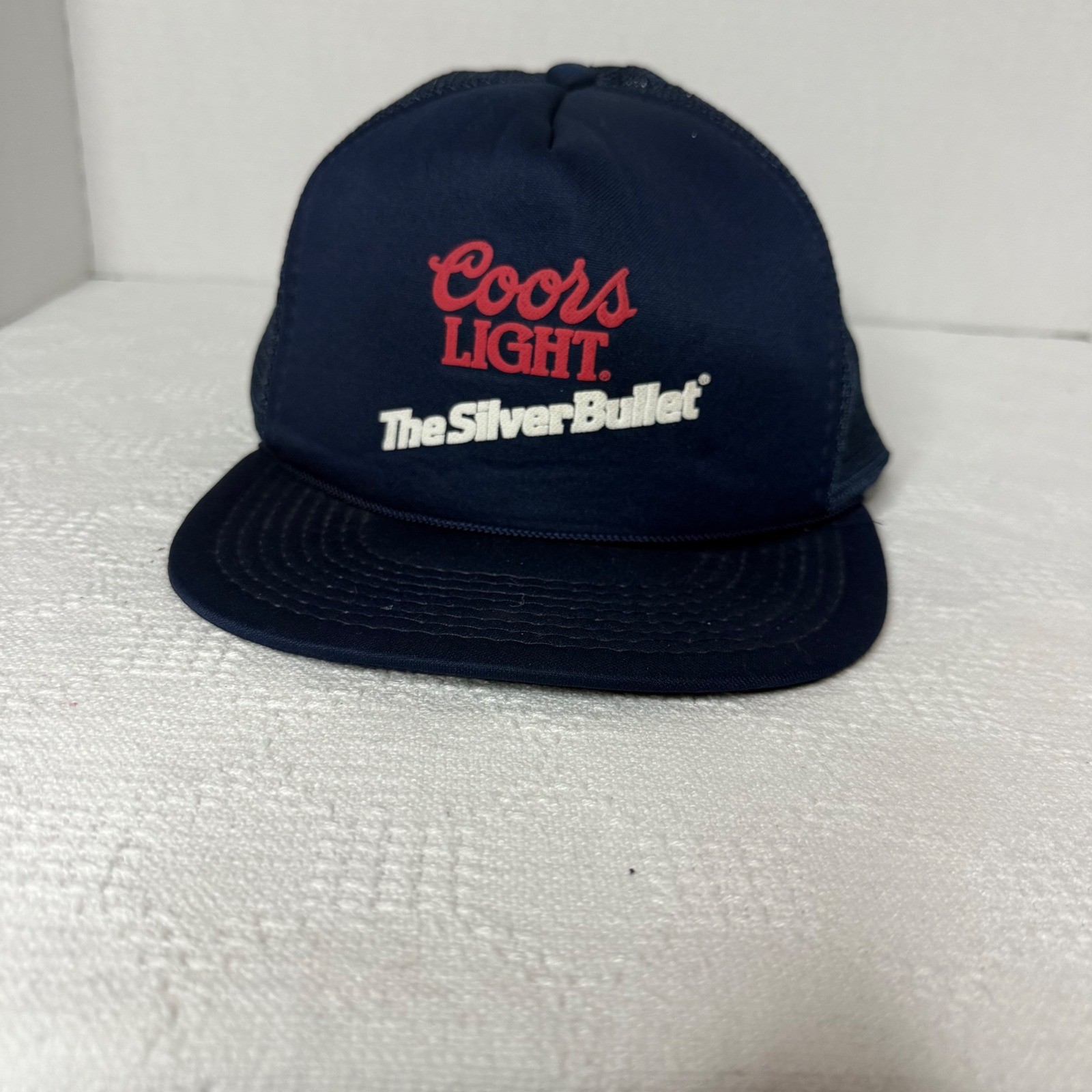Coors Light The Silver Bullet Navy Blue Mesh Trucker Hat Cap Vintage