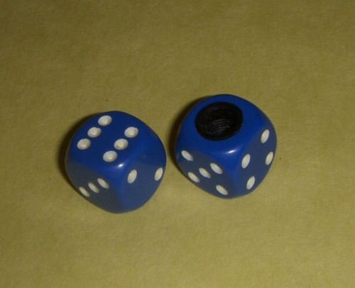 Nice pair of Dark BLUE DICE Valve-Stem Caps these fit All Tires