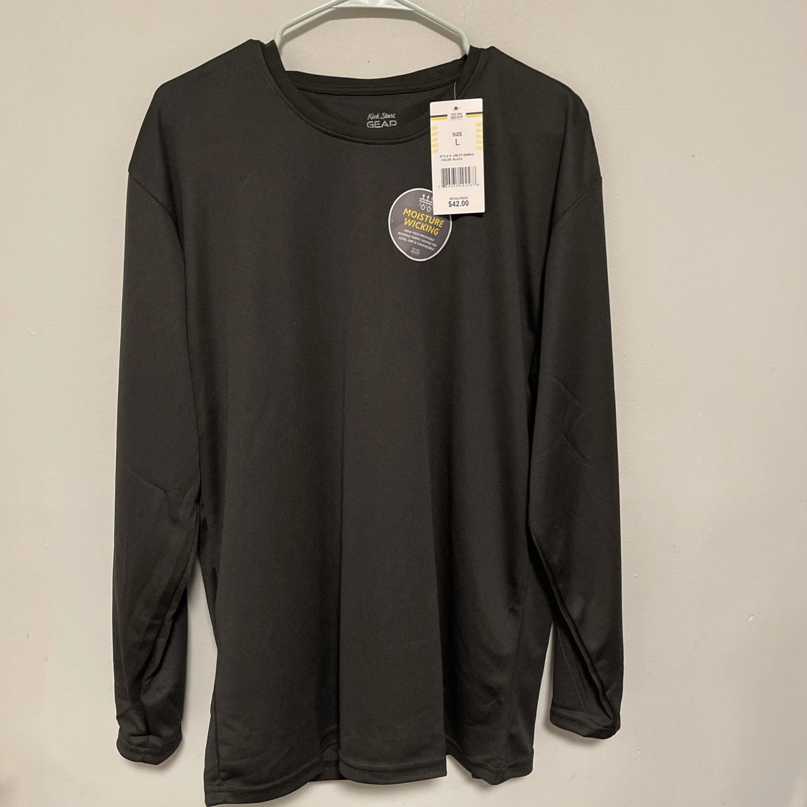 Kick Start Gear Men's Long Sleeve Crew Neck Performance Tee Black Size Large