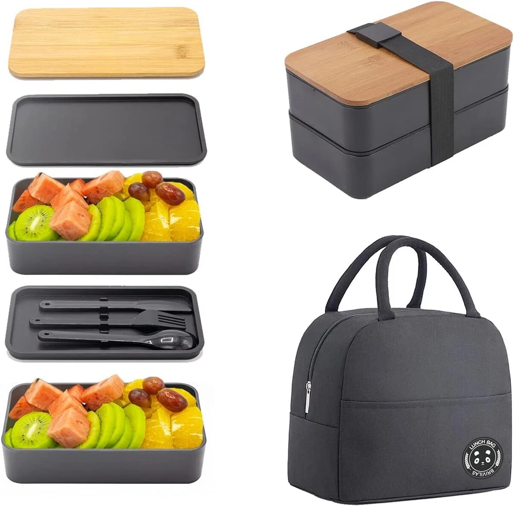 Bento Box Adult Lunch Box with Dividers Plastic Stackable Lunch Box Containers