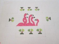 PINK FLAMINGO/PALM TREES BRICK COVER-HANDPAINTED NEEDLEPOINT CANVAS