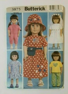 BUTTERICK #3875 18" DOLL CLOTHES TOP PANTS SKIRT SHORT HAT DRESS VEIL PATTERN UC