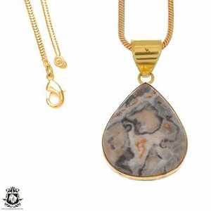 Authentic Porcelain Jasper 24K Gold Plated Pendant 3mm Snake Chain GPH1077