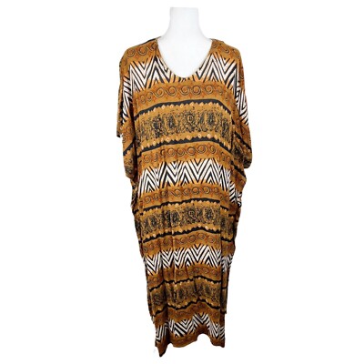 Nubian Queen Caftan Women OSFA Brown African Print Mumu Maxi Dress Lounge
