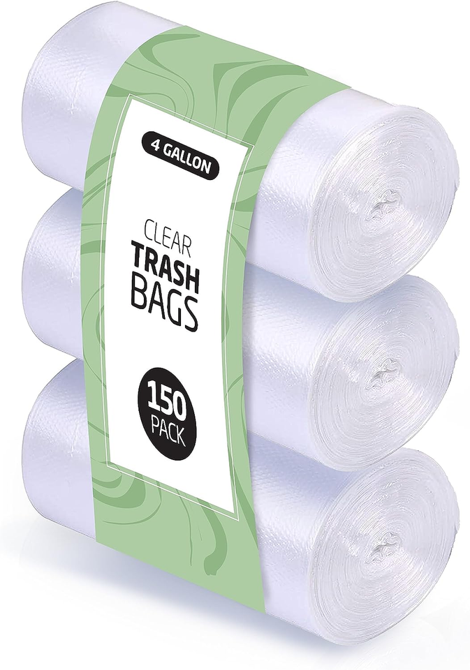 4 Gallon Trash Bags Waste Basket Trash Bags 150pcs Clear Small Can