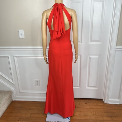 Calvin Klein Sheath Dress 14 Red Sleeveless Halter Full Length Formal  Stretch | eBay
