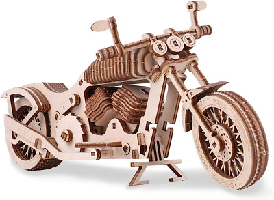 Gudoqi 3D Holz Puzzle, Motorrad Modell-Bausatz Mit Gummibandmotor, Mechanischer