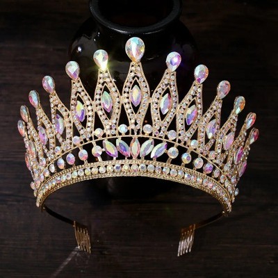 Baroque Queen Large Crystal AB Tiaras Crowns Girls Wedding  display picture 1