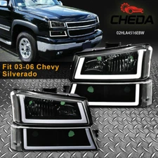 Pair Fit For 03-07 Silverado Black Housing Headlight Clear Signal+bumper+LED DRL