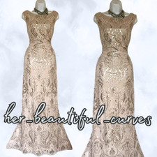 QUIZ SHIMMERING SEQUINS HERITAGE PATTERN MAXI EVENING PARTY DRESS SIZE 16 new