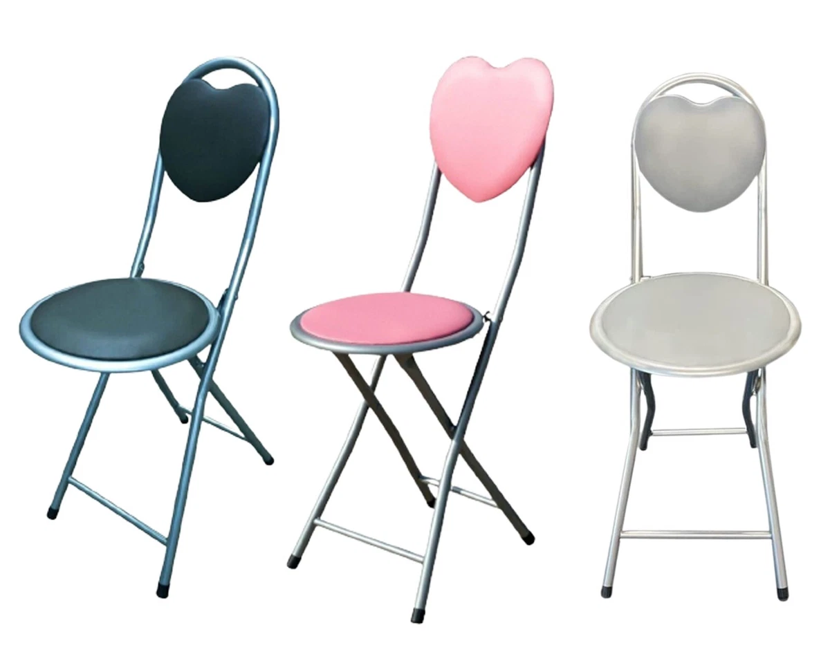 Heart Folding Chair Breakfast Stool Lightweight Soft Padded Seat Black Pink Grey