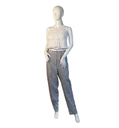 VINTAGE 70'S LORD ISAACS WOMEN'S BLUE WHITE STRIPE HIGH WAISTED PANTS SZ 14 NWT - 第 1/10 張圖片