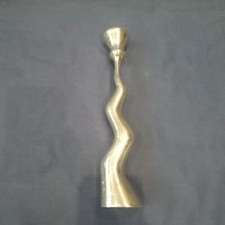 Metal Stylized Candle Holders taper Angular Hammered Eclectic Silver Tone X 2