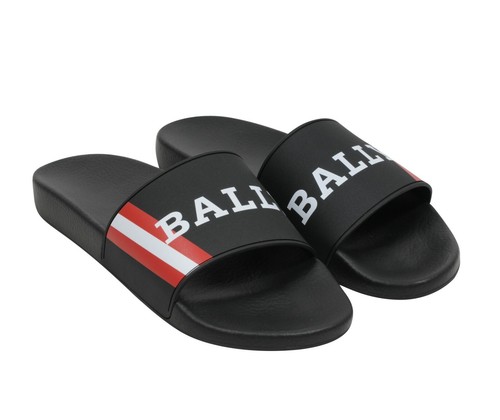 Bally Mens Flip Flops US 11 44 Black Red White Rubber Logo Pool Slides  Sandals | eBay