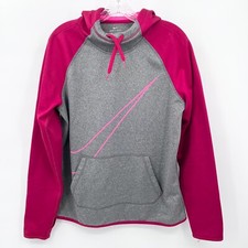 NIKE Women's Sz M Dri-Fit Maroon Gray Swoosh Graphic Hooded Sweatshirt Hoodie