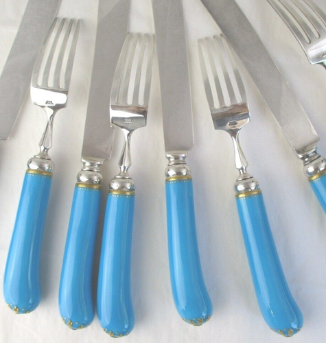 Gorham sterling silver dinner flatware set Minton Celeste Bleu porcelain handle - Picture 2 of 10