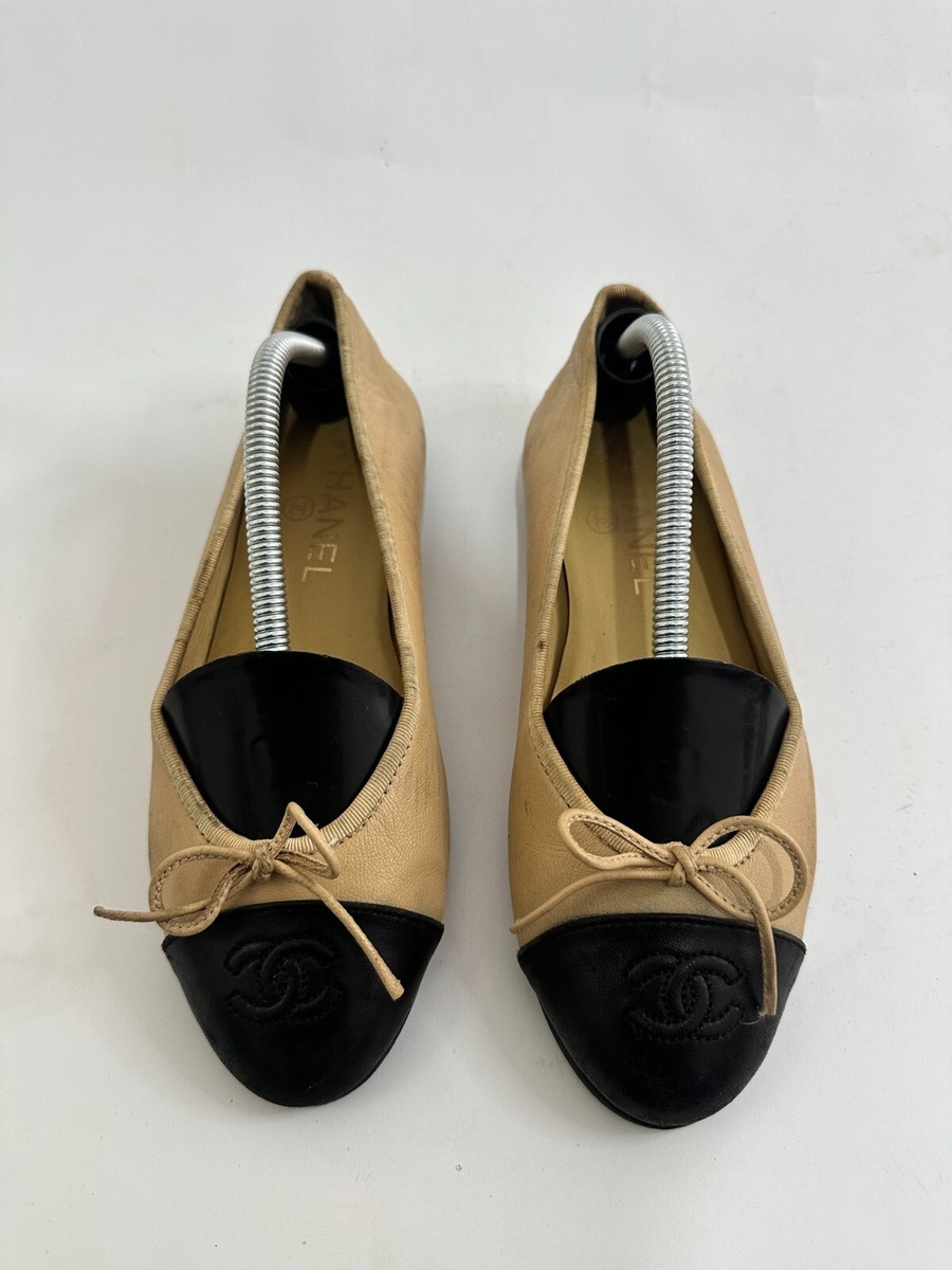 CHANEL Beige Black Leather CC Ballerina Flats Size 36 EU | eBay CHANEL Beige Black Leather CC Ballerina Flats Size 36 EU | eBay