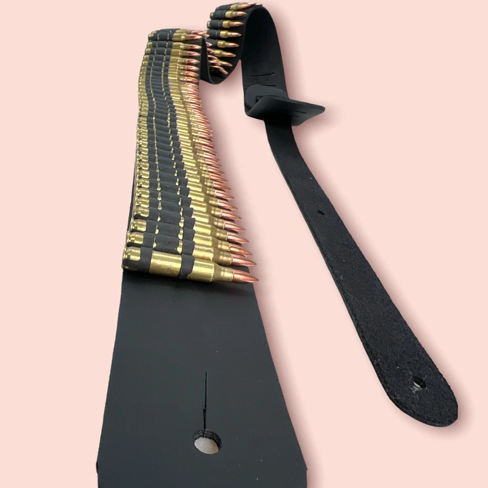 Correa de guitarra de latón Brass Bullet 50 Link cuero genuino punk rock thrash EE. UU. Foto 4 de 4